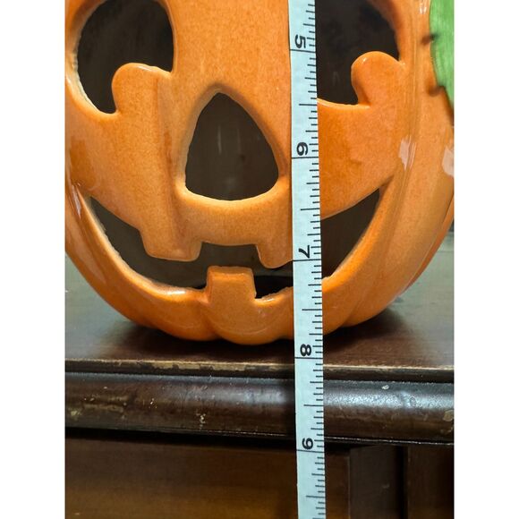 Vintage Ceramic Tea Light Candle Jack O' Lantern Pumpkin Halloween Décor - Picture 6 of 9